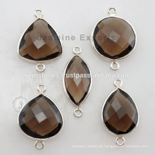 Natural Smoky Quartz Bezel Fornecedor de jóias de pedras preciosas, 925 Silver Bezel Configuração de conectores Fornecedores